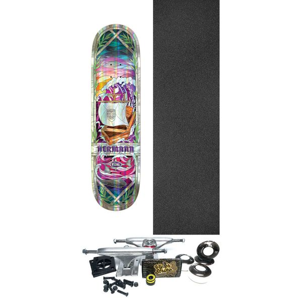 Real Skateboards Hermann Stene Holo Rainbow Foil Cathedral Skateboard Deck Full SE - 8.38" x 32.18" - Complete Skateboard Bundle